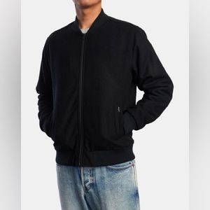 RVCA Troy Bomber Jacket Black Wool Blend Size Small